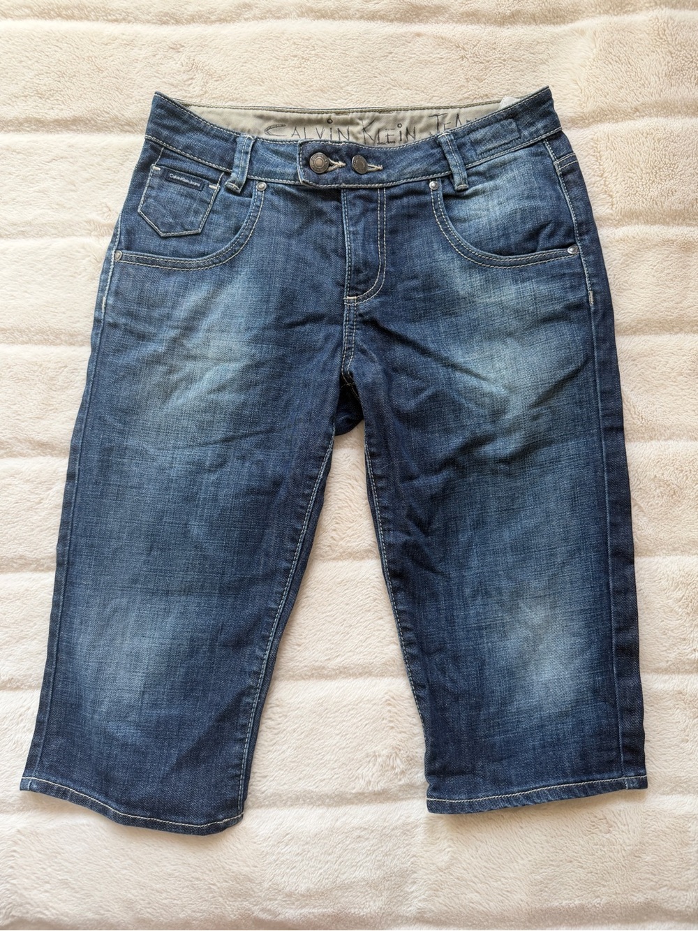 Y2K Calvin Klein Low Rise Denim Capri Rhinestone Detail Size 27